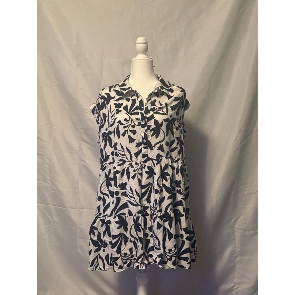 Time and Tru Tiered Mini Shirt Dress XXL 20 Blue White Floral Sleeveless Boho